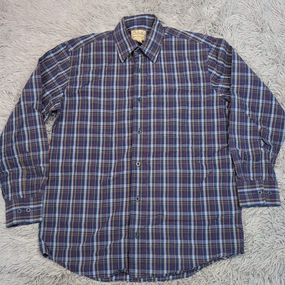 Cabela's Shirt Mens M Blue Check Pocket Gorpcore Button Up‎ Preppy Casual
